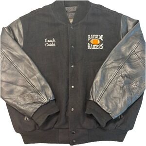 VTG Rennoc Varsity Jacket Mens 2XL Black Wool Leather Sleeves Snap Up USA Made